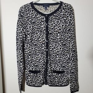 Lands' End Leopard Print Cardigan Sweater M